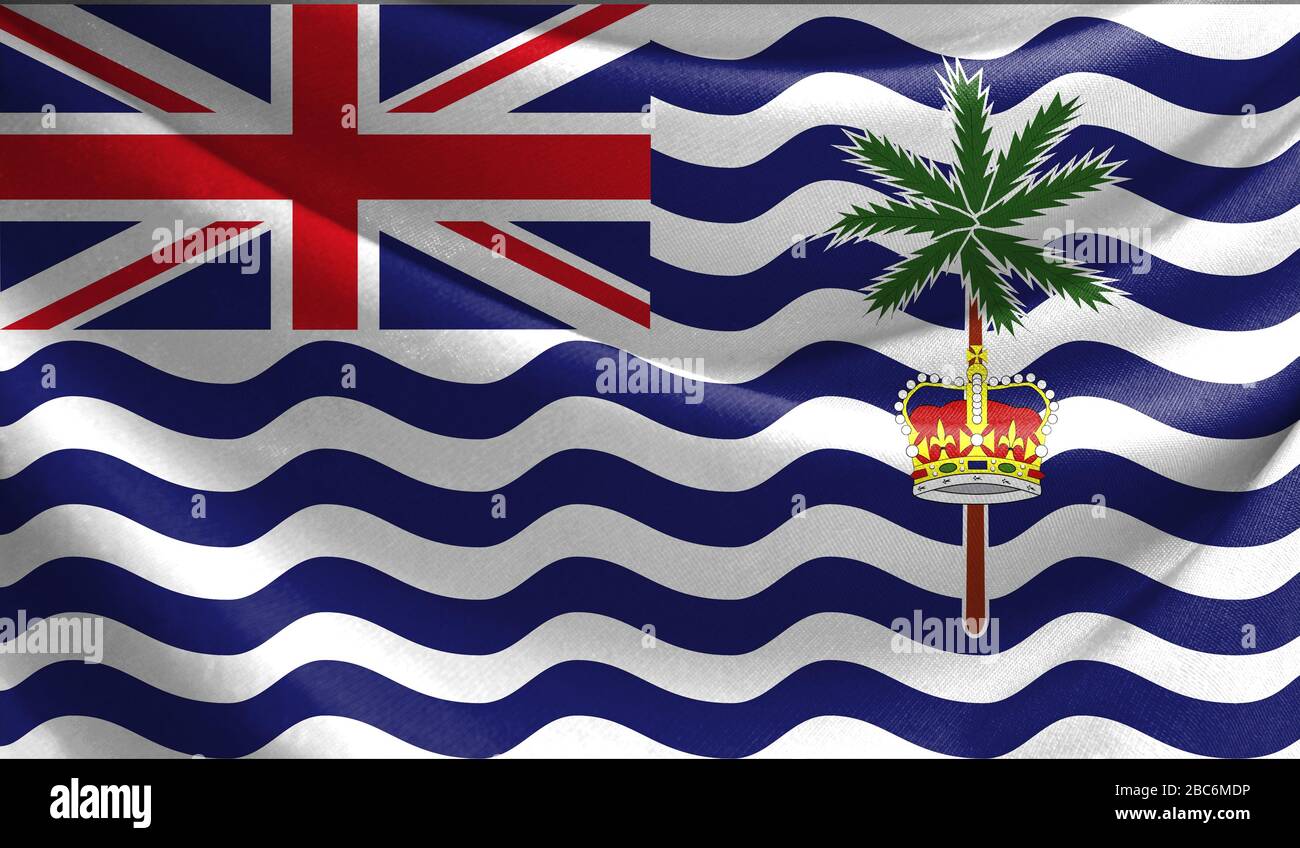 Realistic Flag Of British Territory In The Indian Ocean On The Wavy   Realistic Flag Of British Territory In The Indian Ocean On The Wavy Surface Of Fabric 2BC6MDP 