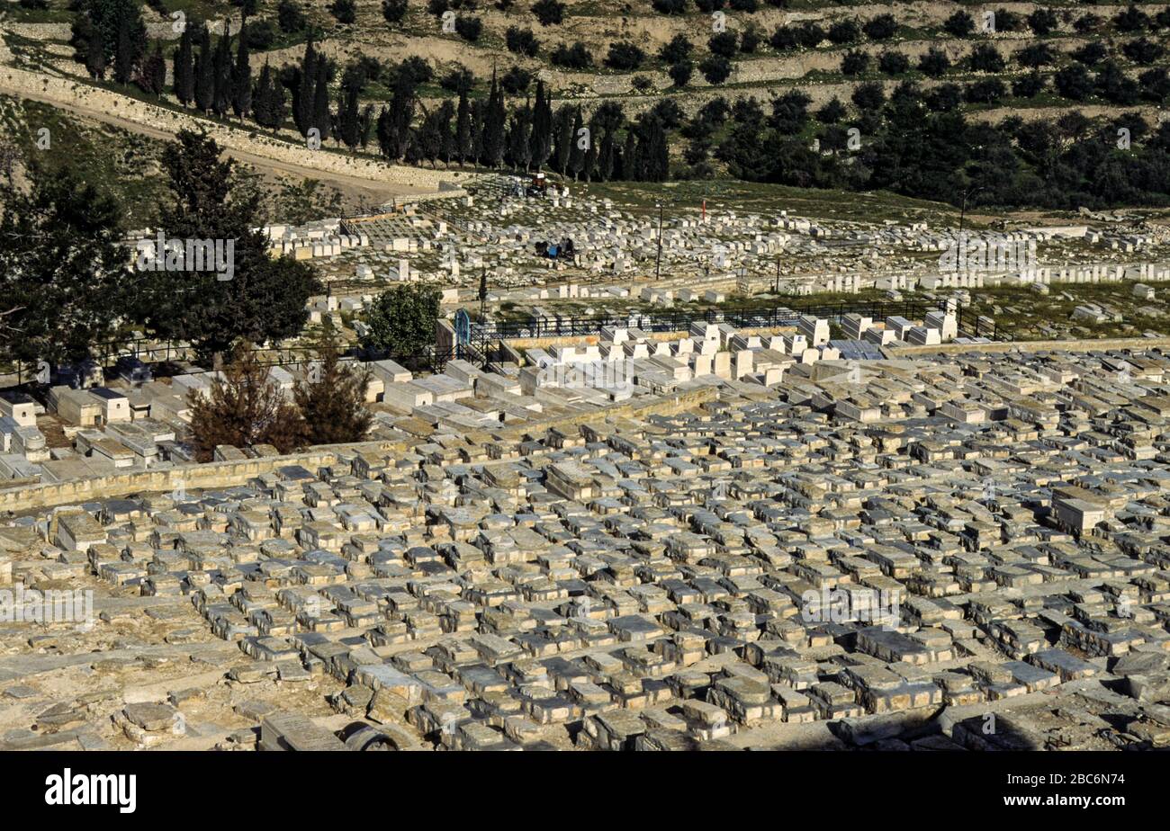 The old Jewish cemetery on Mount Olives, Jerusalem over looking the old city Stock Photo