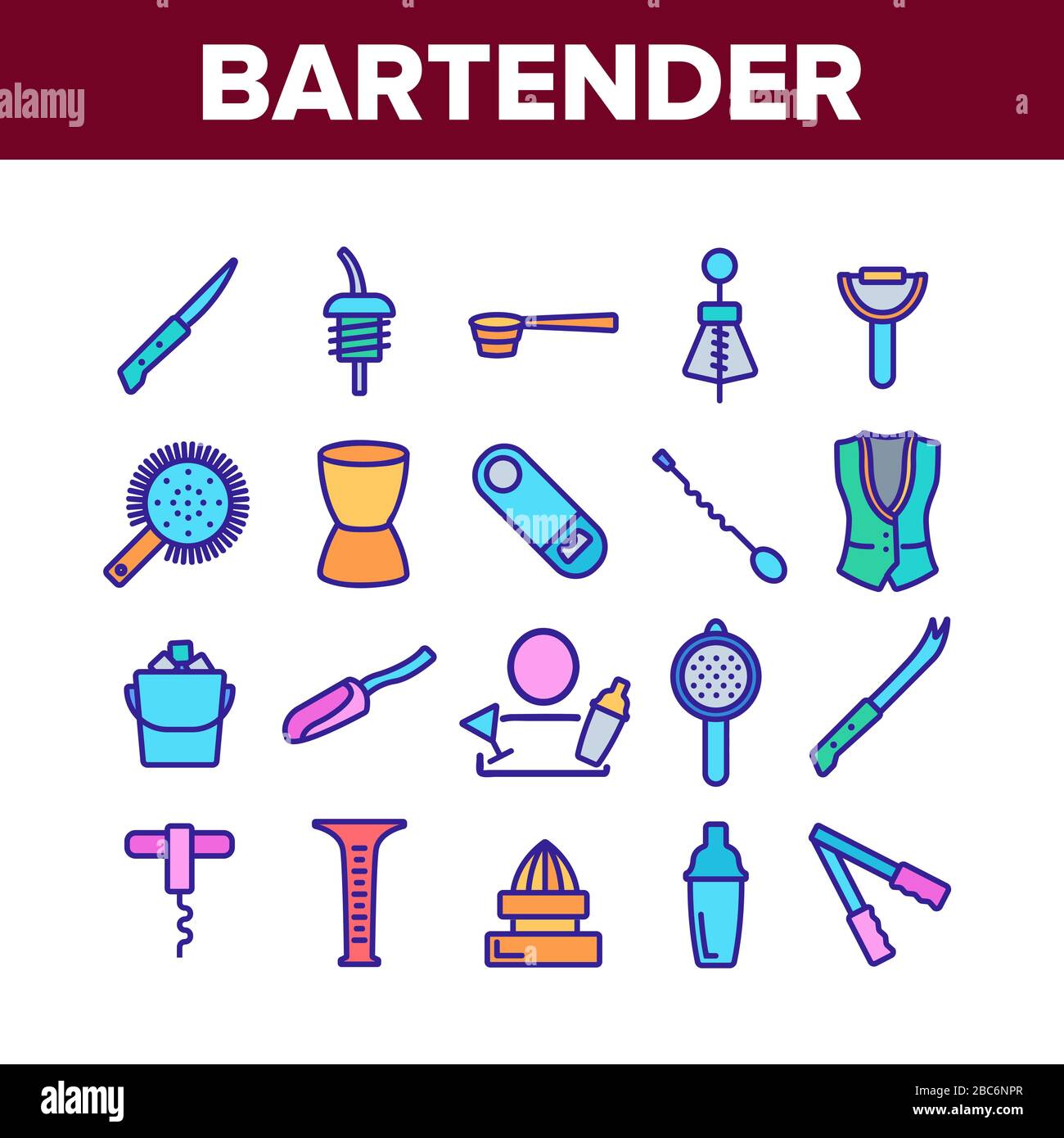 Bartender Equipment Collection Icons Set Vector Stock Vector Image ...