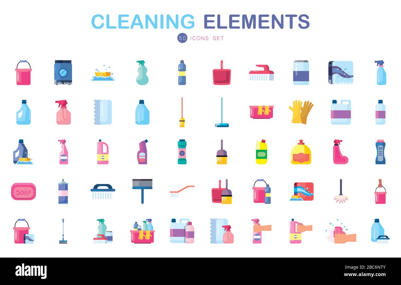 50 flat style icon set design, Cleaning service wash home hygiene ...