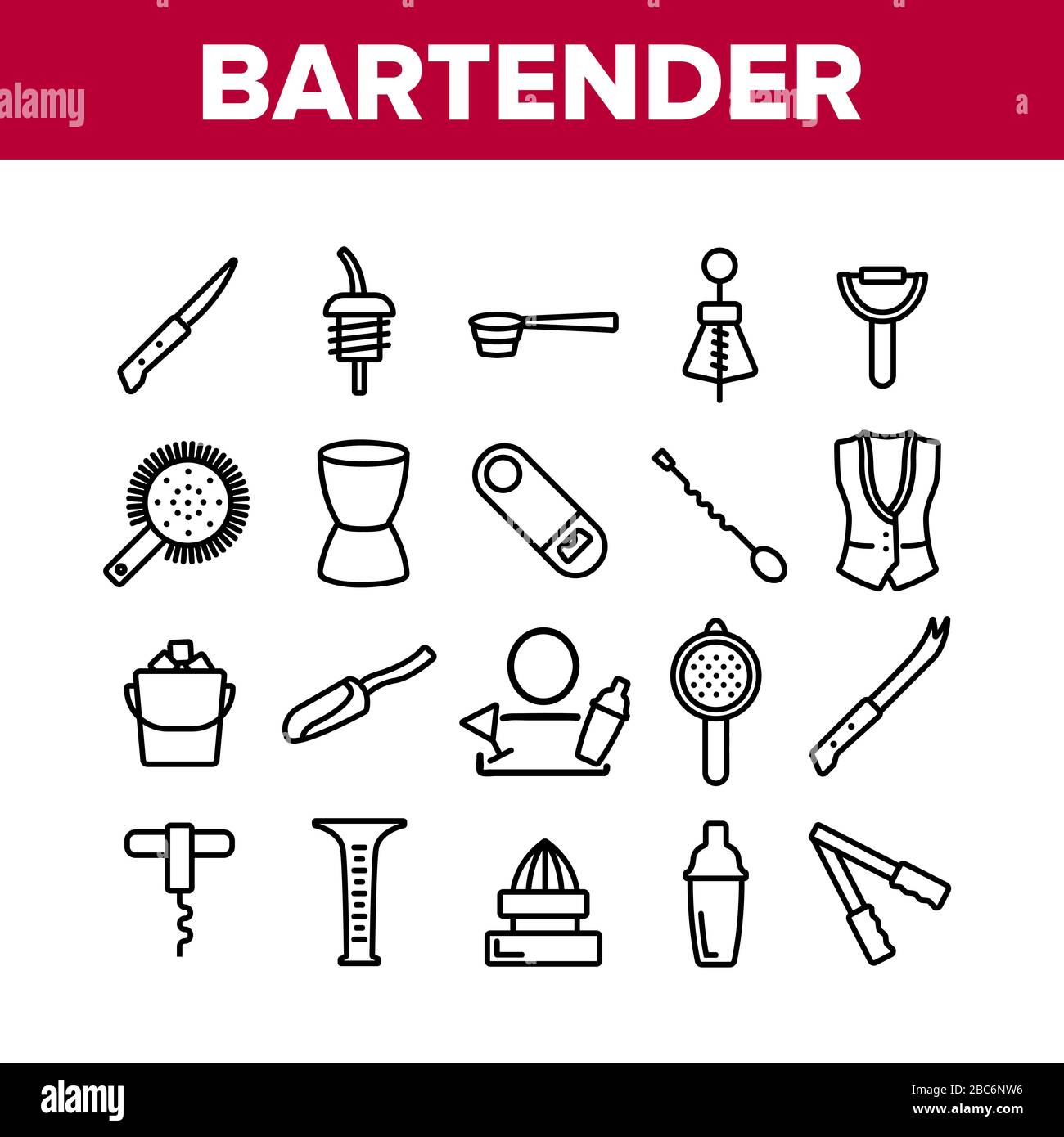 Bartender Equipment Collection Icons Set Vector Stock Vector Image