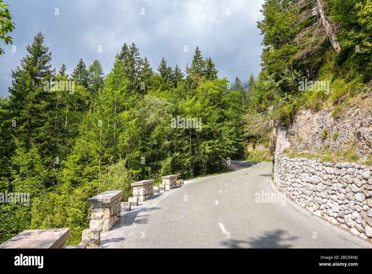 Scenic view of Alpine landscape and mountain road in Triglav National Park. Julian alps, Triglav, Slovenia Stock Photo