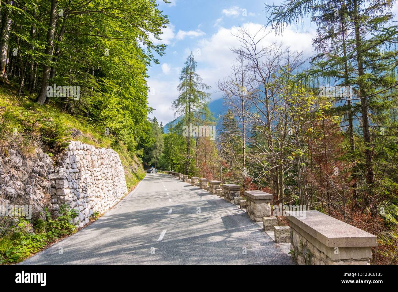 Scenic view of Alpine landscape and mountain road in Triglav National Park. Julian alps, Triglav, Slovenia Stock Photo