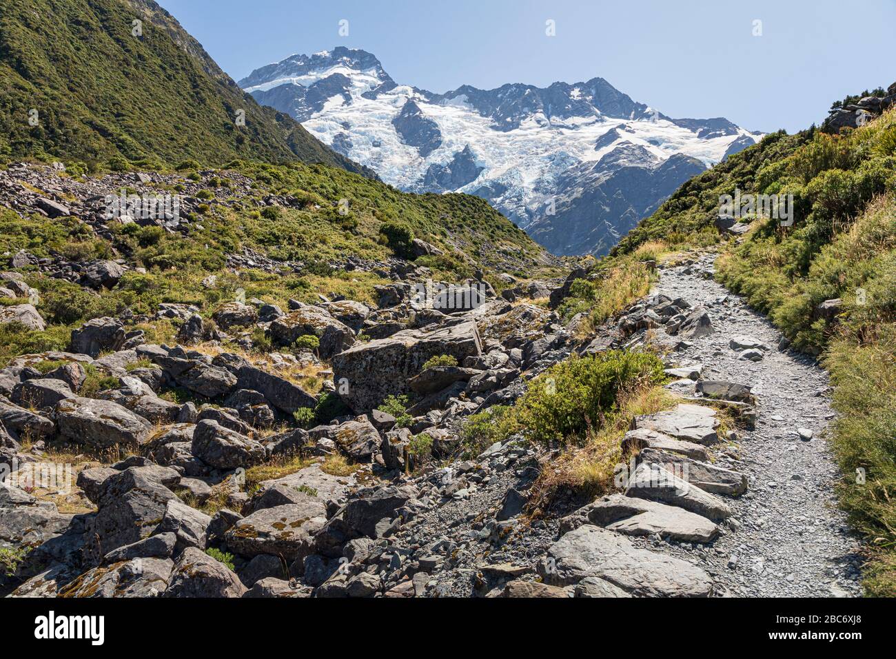 The Kea Point Track and Mount Sefton, Mount Cook National Park, South Island, New Zealand Stock Photo