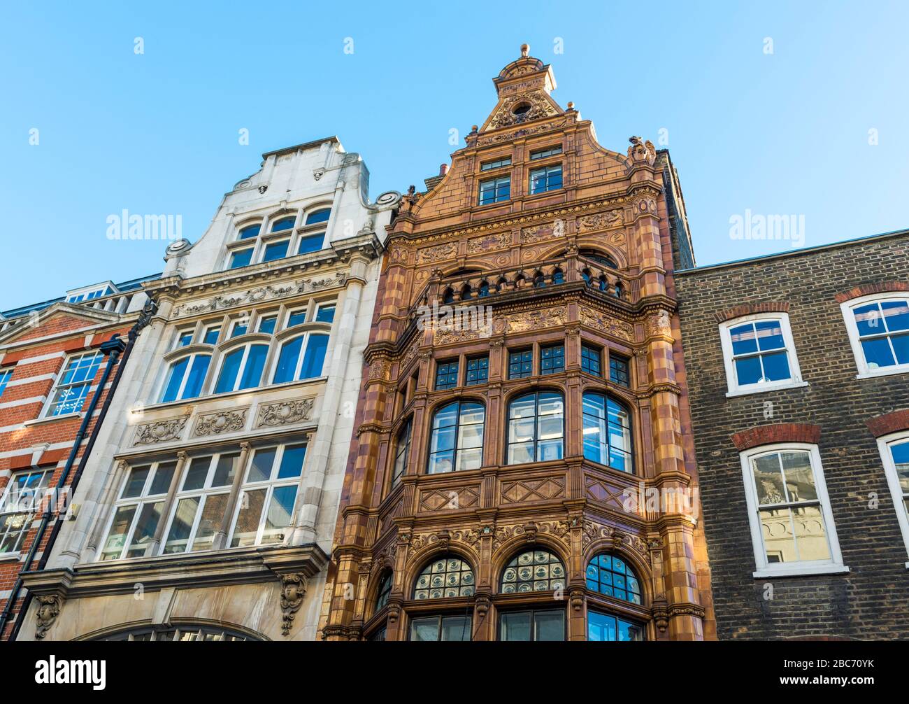 Buildings in Maddox Street, Mayfair, London, UK, including 47 Maddox Street (1892) which is occupied by Brown's Restaurant. Stock Photo