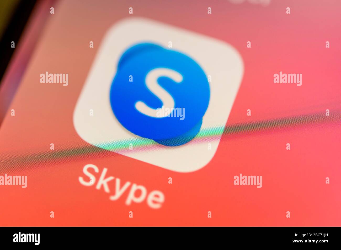 Skype App, App-Icon, iOS, display on display of mobile phone, smartphone, detail, full format Stock Photo