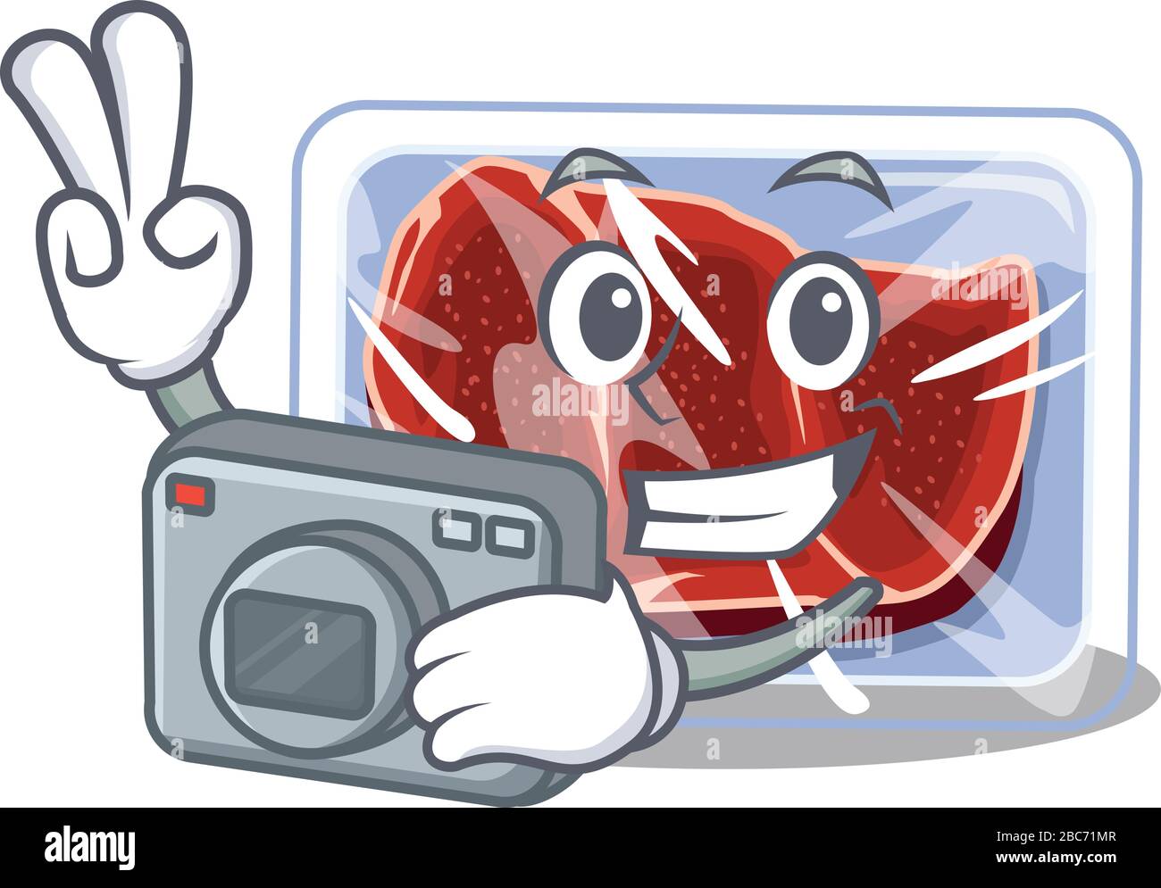 Frozen beef mascot design as a professional photographer working with camera Stock Vector