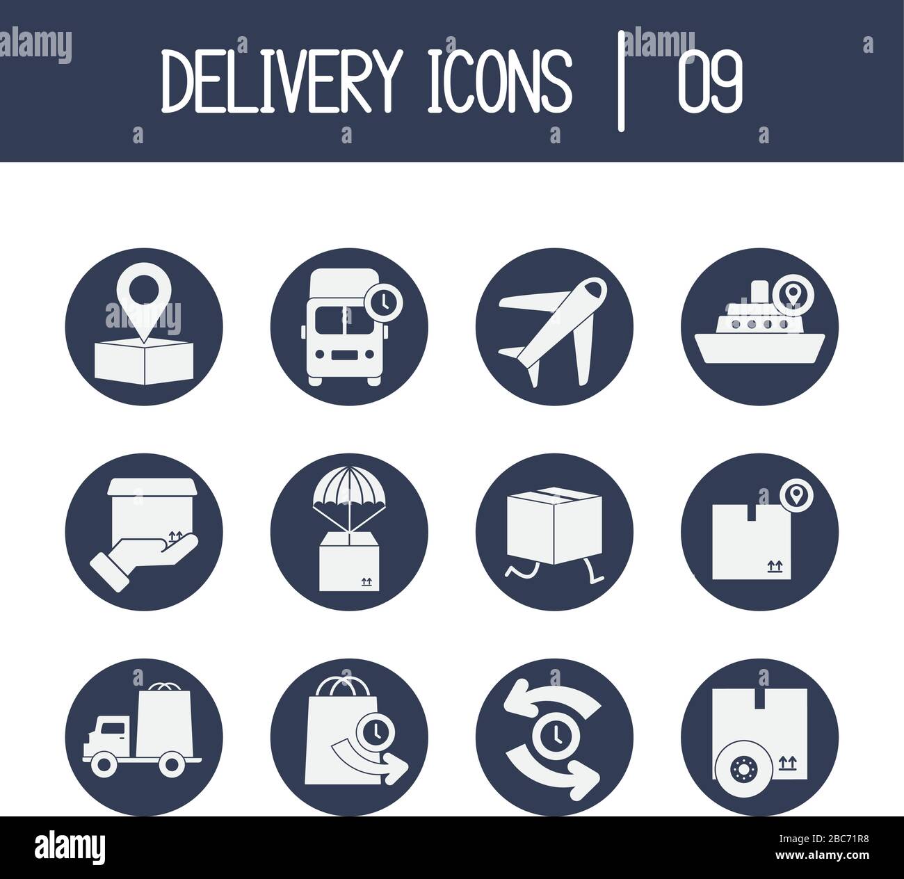 boxes and fast delivery icon set over white background, block style ...