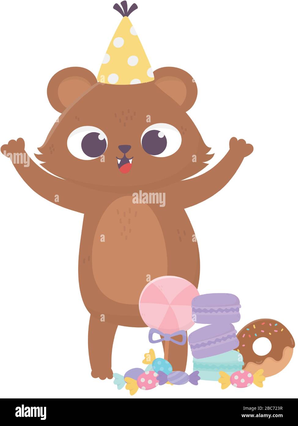 happy day, little bear with hat candies donut biscuits and caramels