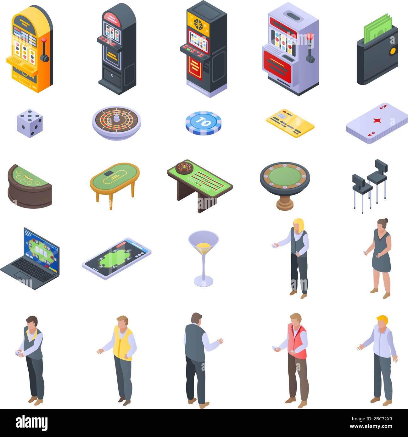Croupier icons set, isometric style Stock Vector