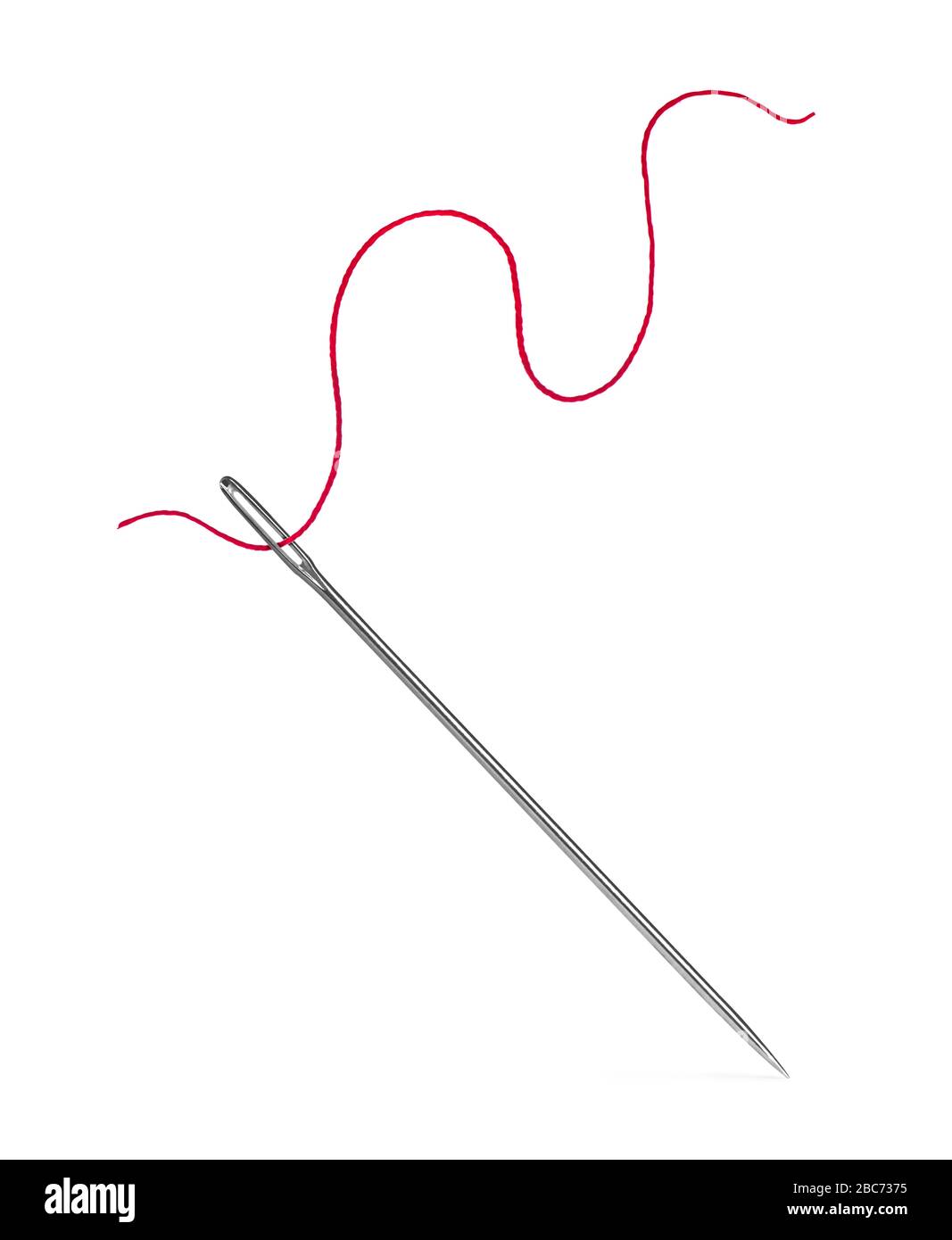 needle and red thread isolated on white background Stock Photo