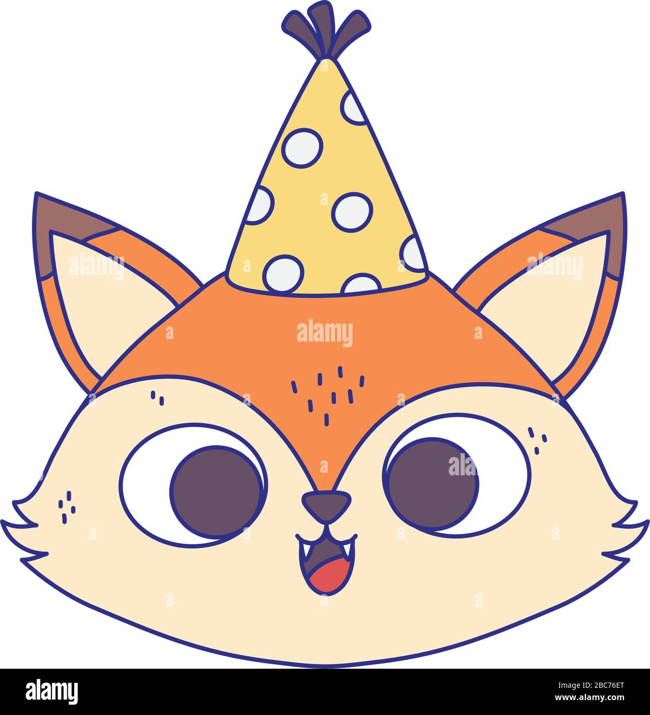 happy birthday, cute fox face with party hat cartoon isolation design