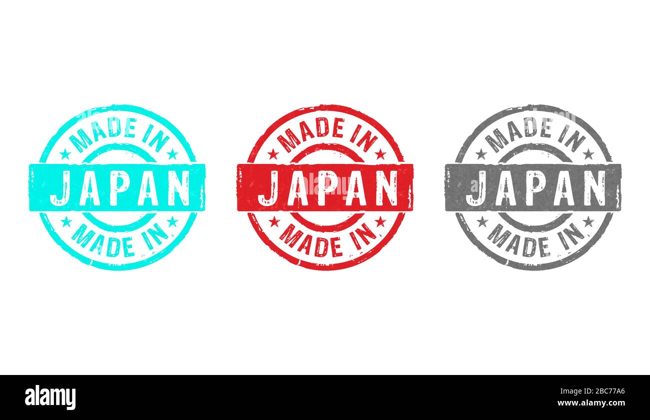 Made in Japan stamp icons in few color versions. Factory, manufacturing ...