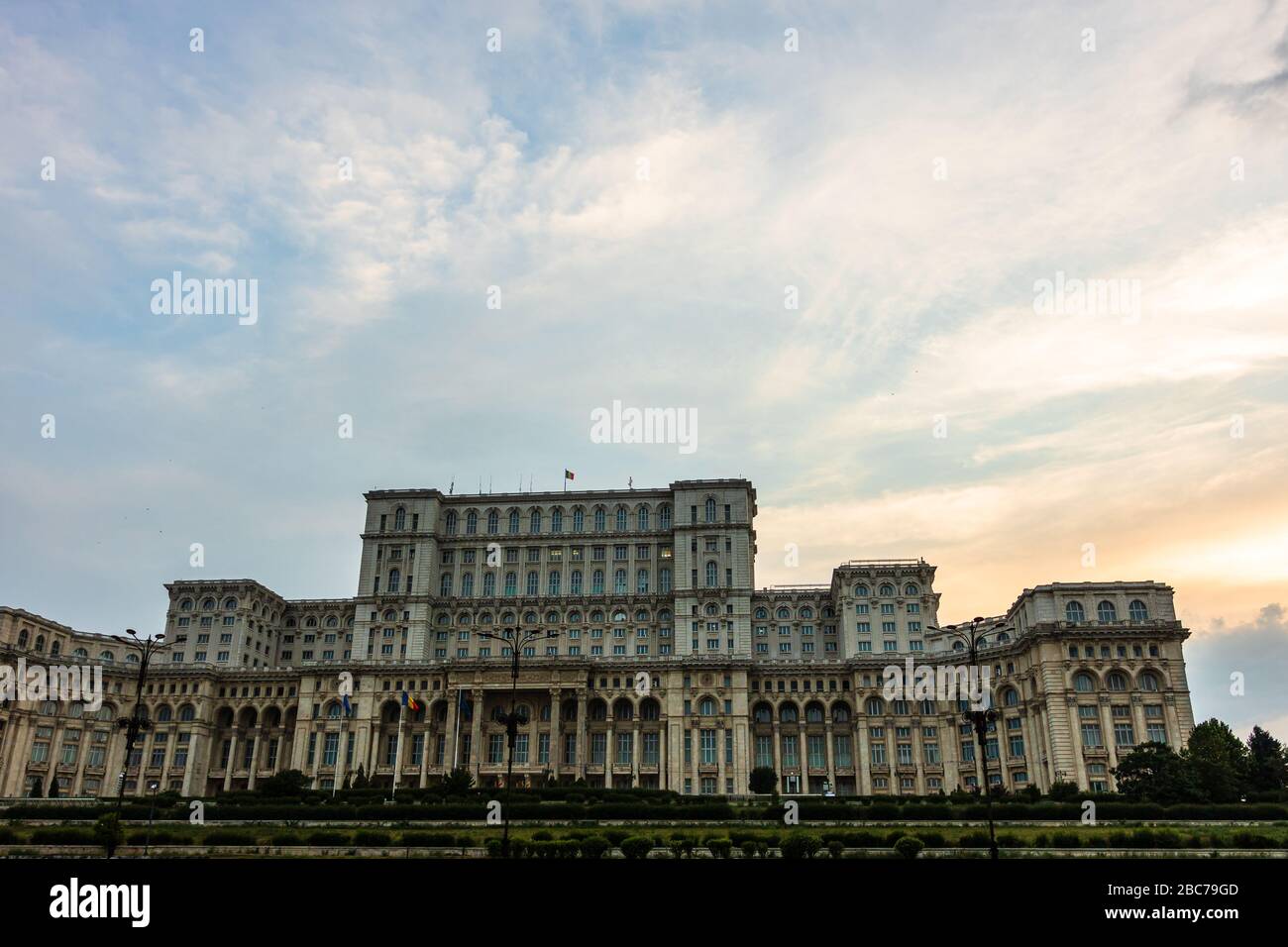Famous Palace of the Parliament (Palatul Parlamentului) in Bucharest, capital of Romania Stock Photo