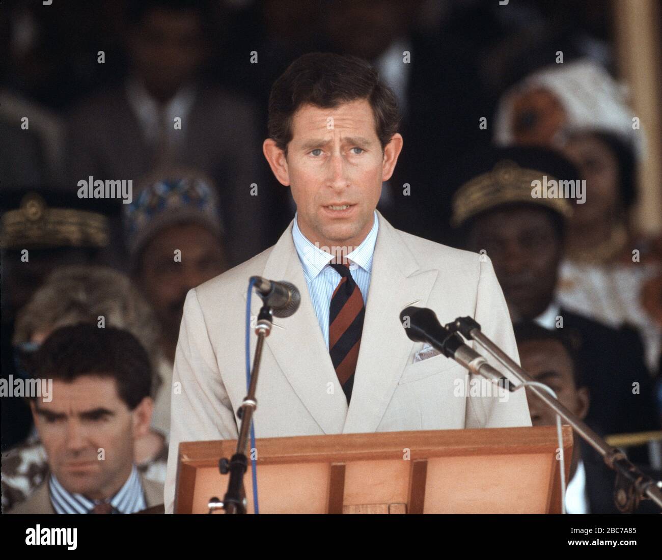 HRH Prince of Wales, Prince Charles delivers a speech during a visit to Bamenda in Cameroon  22nd March 1990. Stock Photo