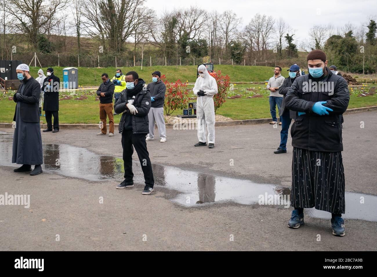 A prayer is said at the funeral in Chislehurst of Ismail Mohamed Abdulwahab, 13, from Brixton, south London, who died alone in King’s College Hospital in the early hours of Monday after testing positive for the coronavirus. Stock Photo