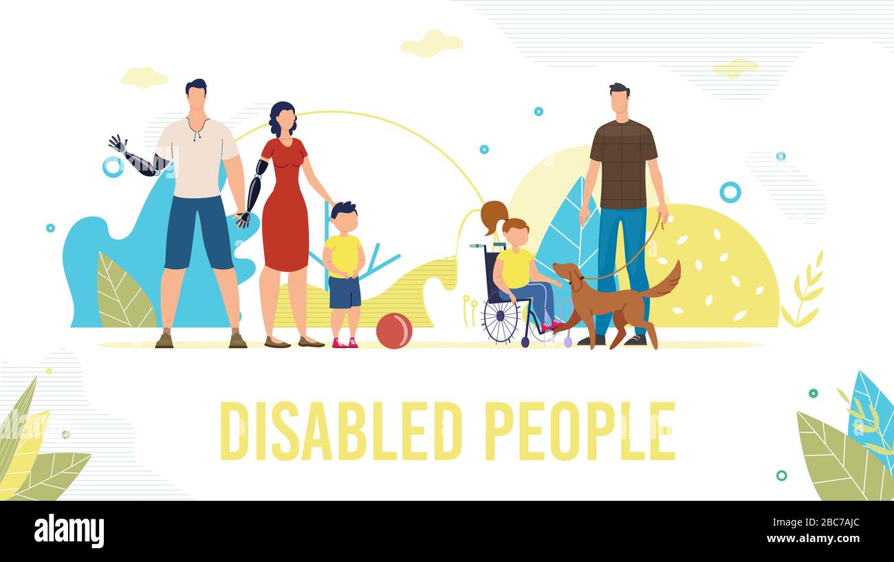 Disabled People Full Life Flat Vector Banner Stock Vector