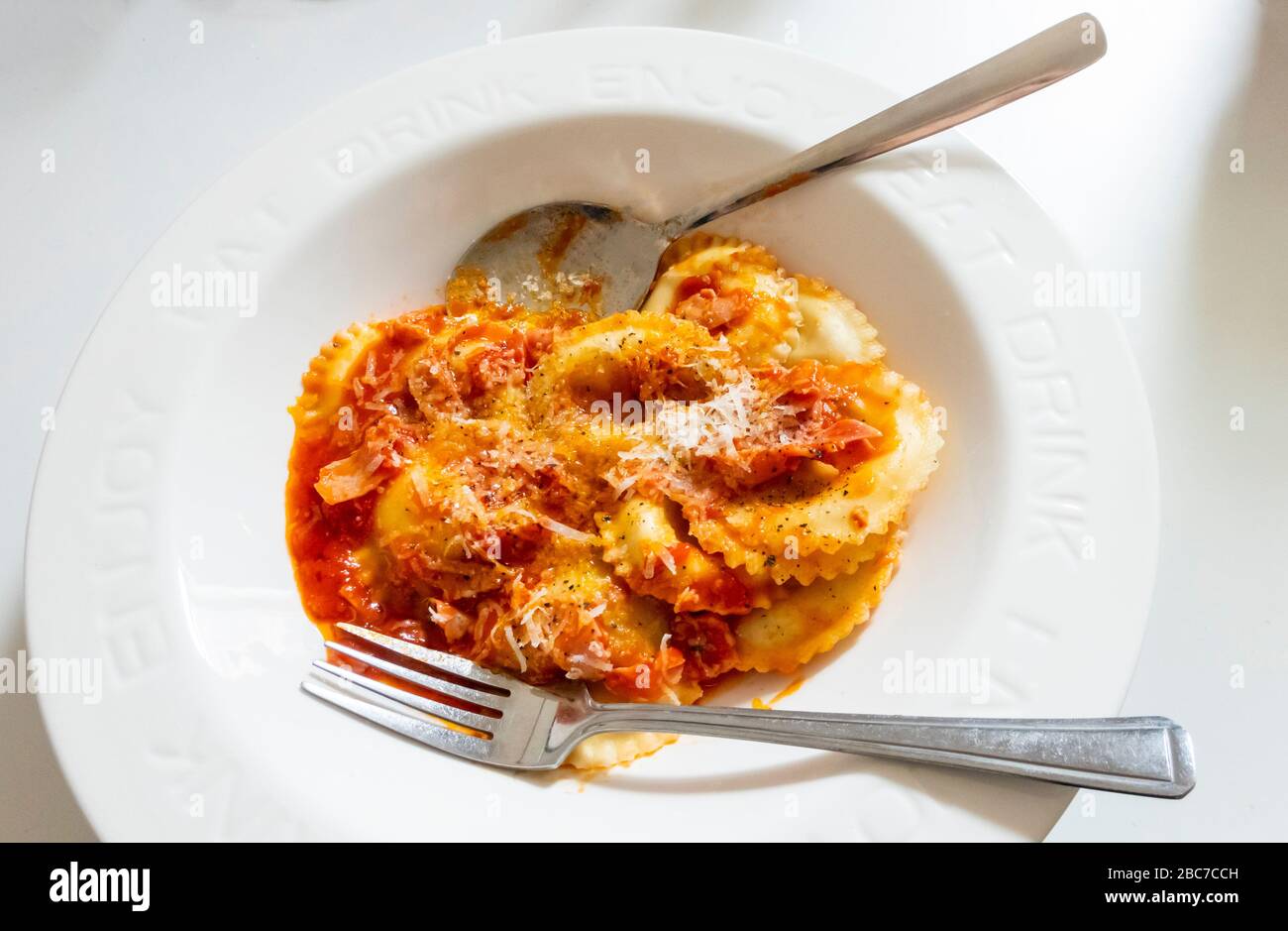 Cappelletti stuffed pasta with a marinara sauce Stock Photo