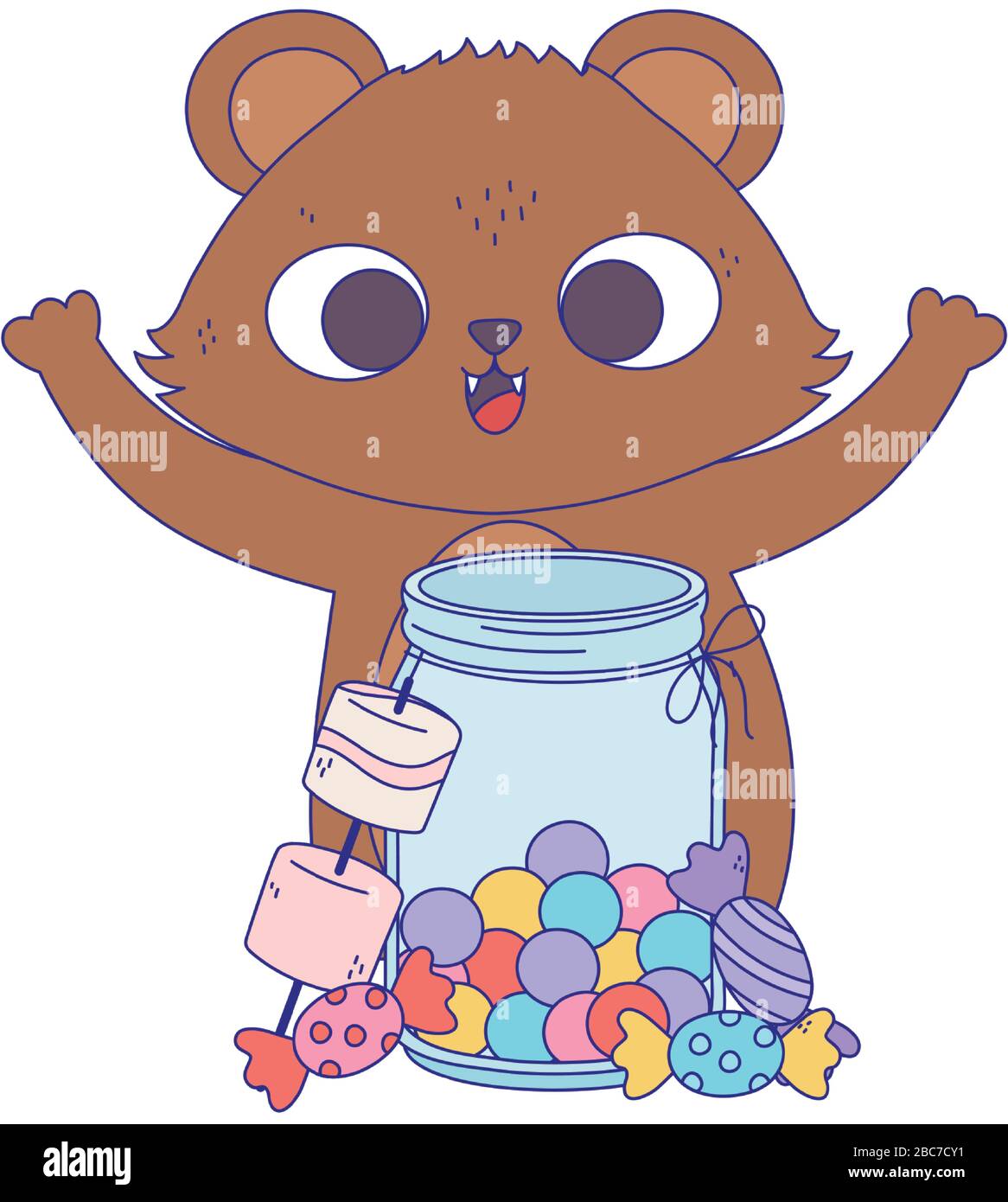 happy day, little bear jar with candies and caramels vector