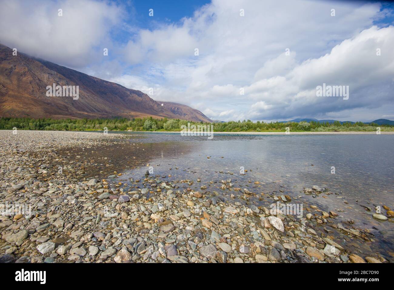 August on the Sob River. Polar Ural, Russia Stock Photo