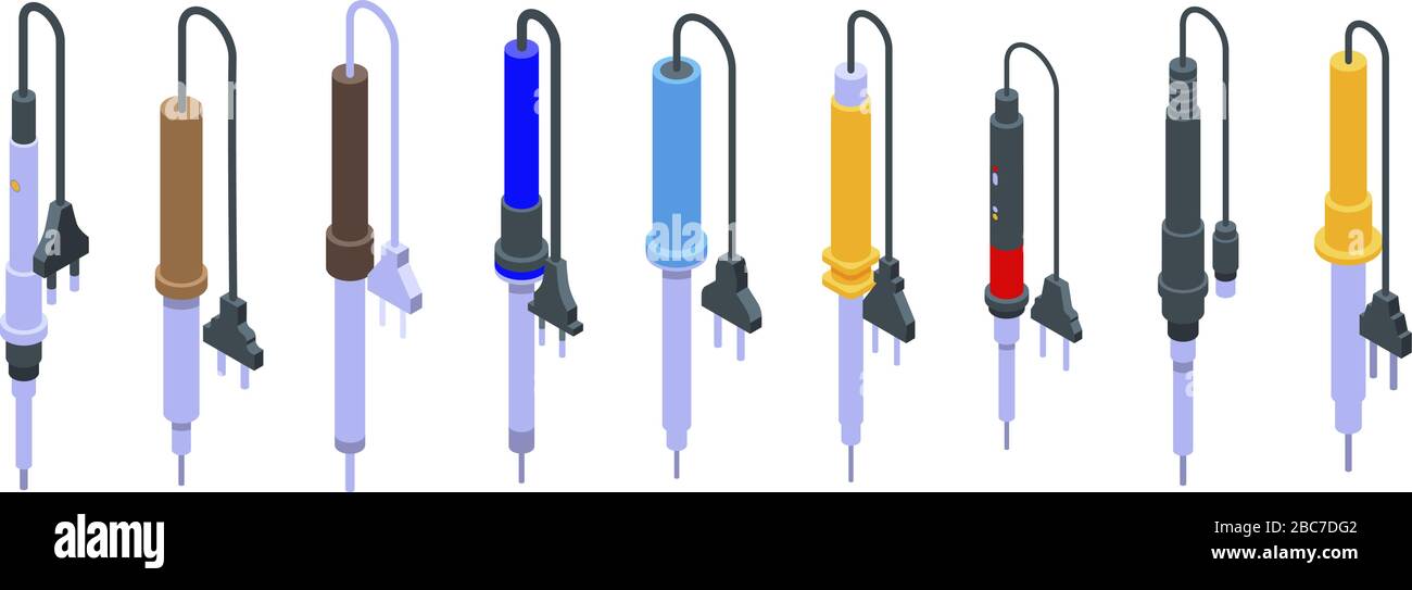 Soldering iron icons set, isometric style Stock Vector