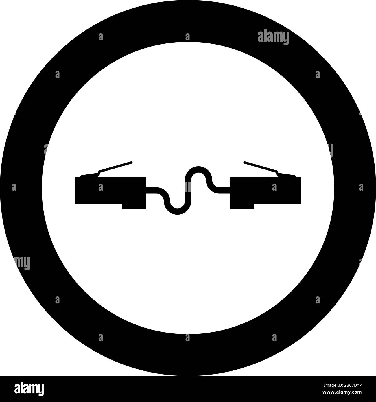 Network connector Patch cord Ethernet cable LAN wire icon in circle round black color vector illustration flat style simple image Stock Vector