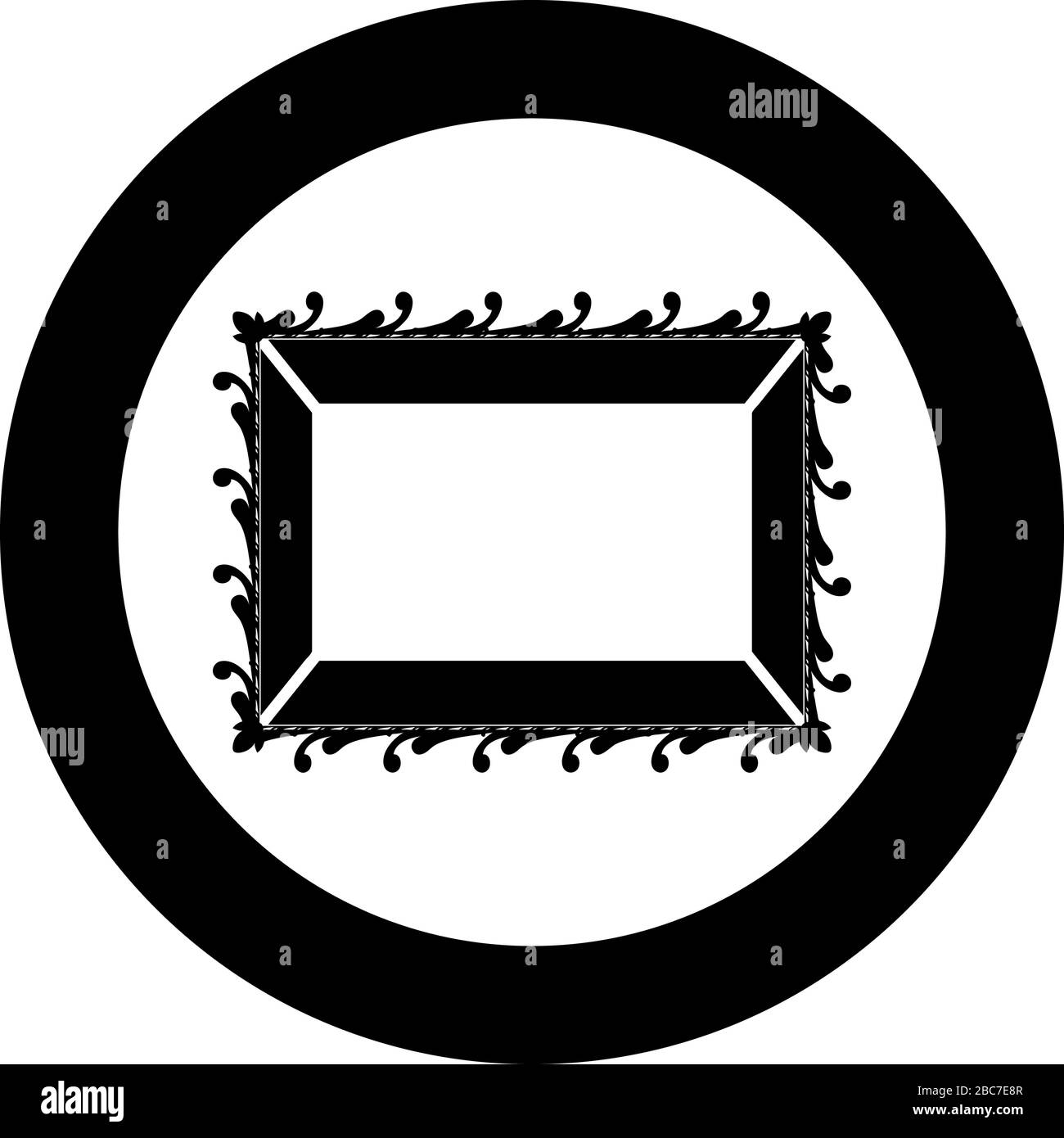 Picture frame icon in circle round black color vector illustration flat ...