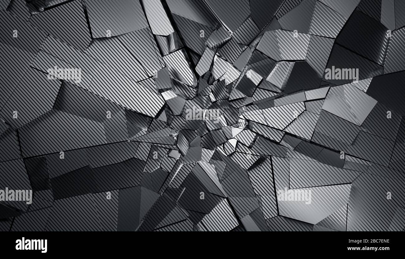 Abstract 3d rendering of cracked surface. Modern background design, wall destruction Stock Photo