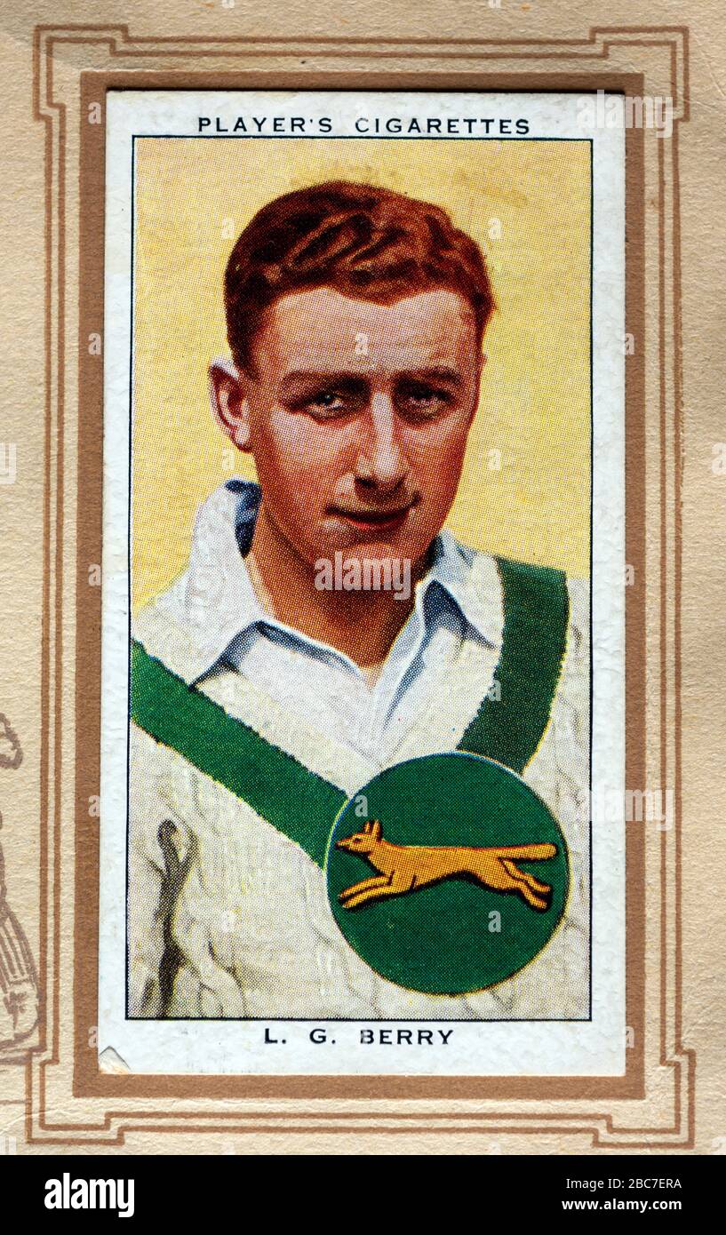 rare john player cigarette cards John Player & Sons cigarette card, Cricketers 1938, Leslie Berry  (Leicestershire Stock Photo