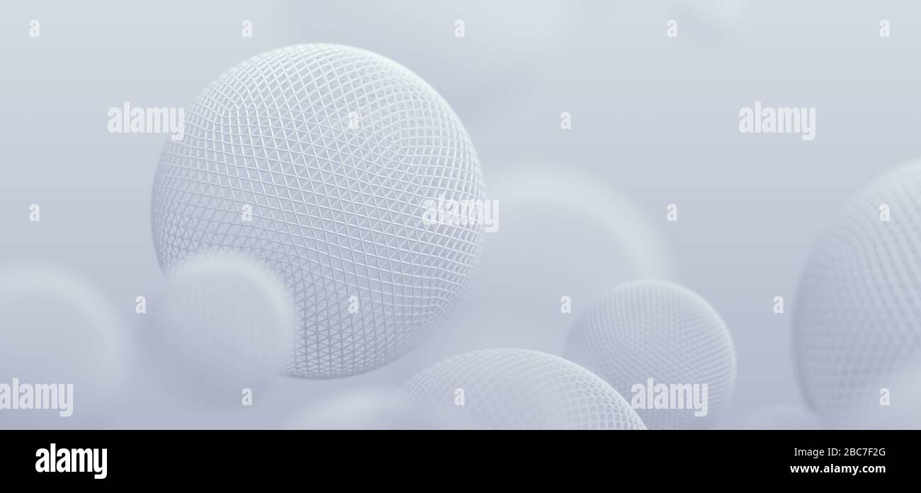 Abstract 3d rendering of geometric shapes. Modern background design with spheres Stock Photo