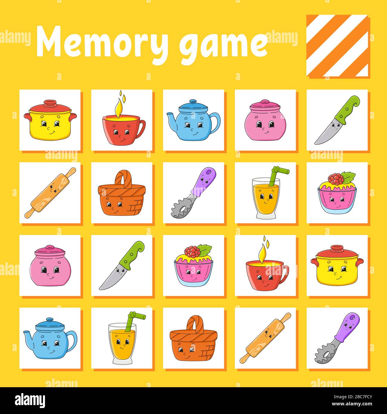 Memory game for kids. Education developing worksheet. Activity page with pictures. Puzzle game for children. Logical thinking training. Isolated vecto Stock Vector