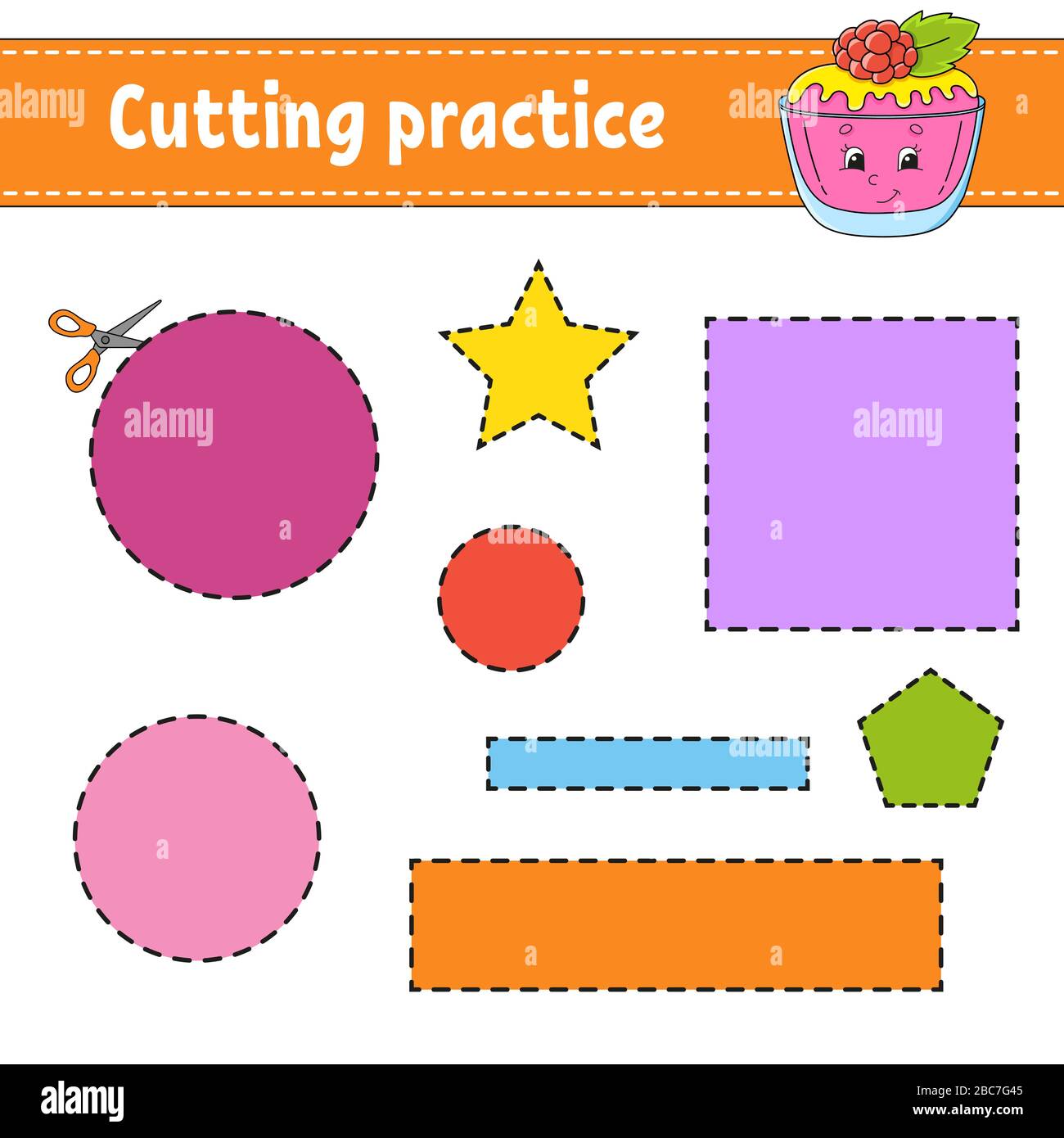 Fundamental paper education characters. Cutting Practice. Practice for Cutting. Cut Shape. Flowers Cutting Shape.