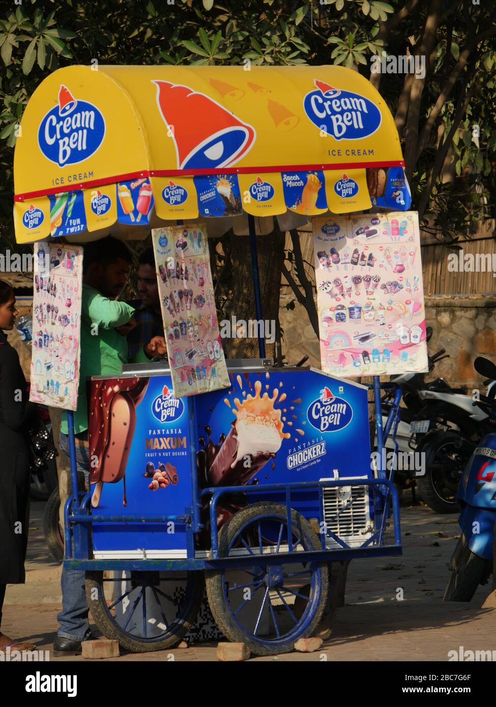 New Delhi, India March 2018 An ice cream cart with colorful