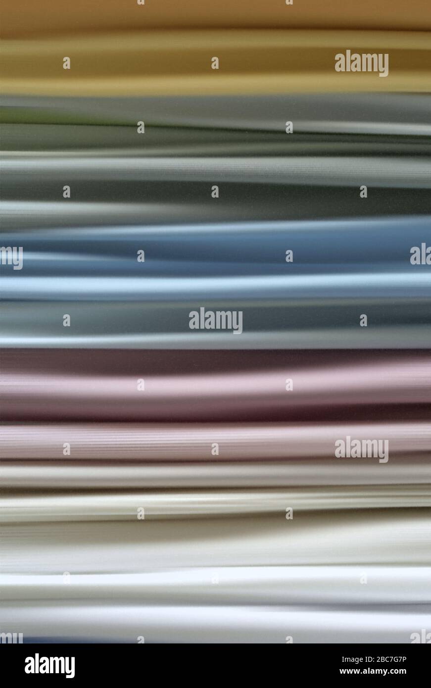 Mix colorful and pattern horizontal stripes textile, fabrics, cloths. Mix of pastel color of textile. Stock Photo