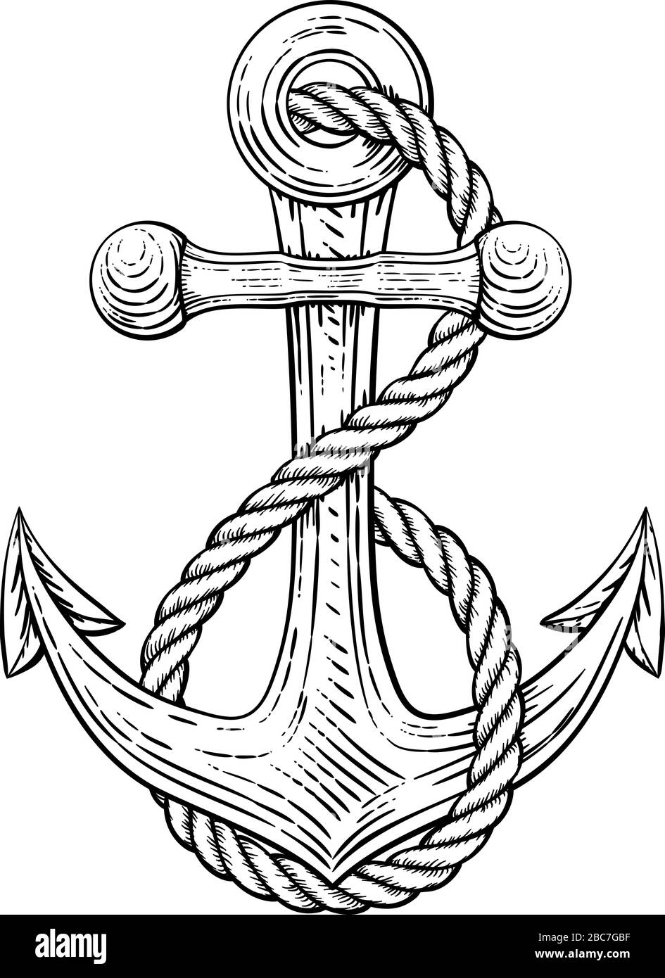 Anchor from Boat or Ship Tattoo Drawing Stock Vector