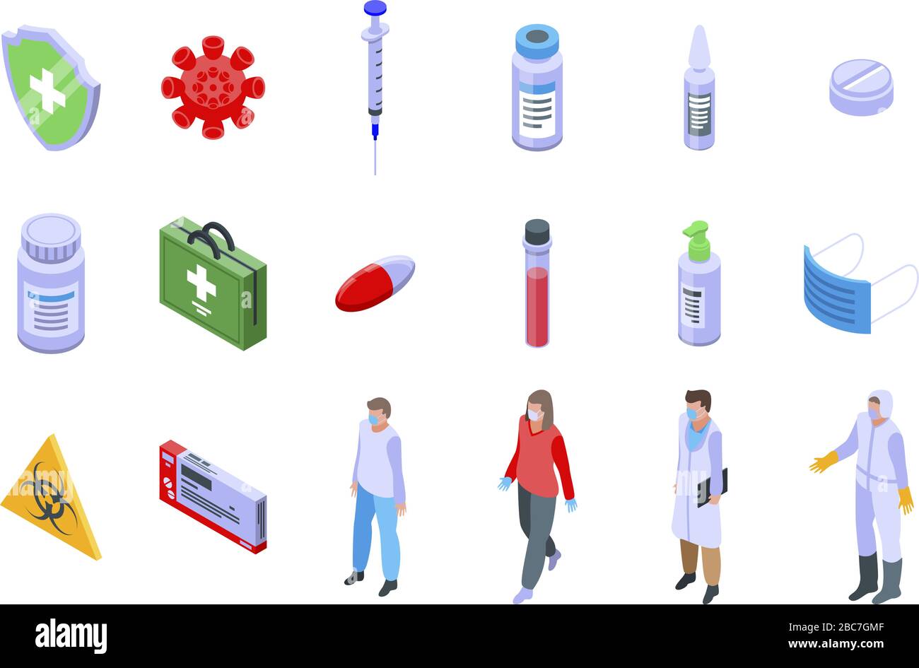 Coronavirus icons set, isometric style Stock Vector