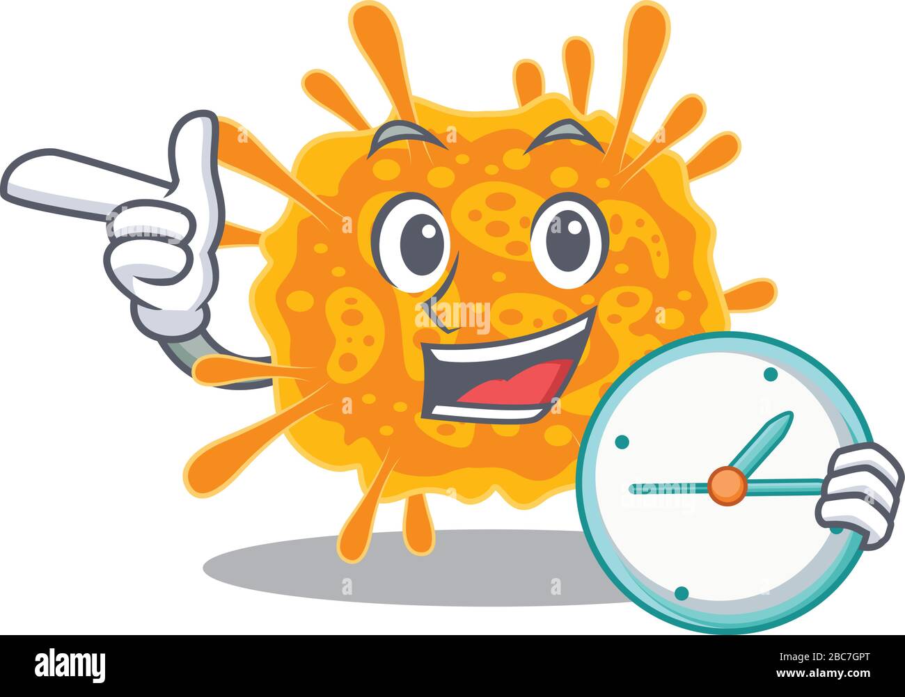 nobecovirus mascot design concept smiling with clock Stock Vector