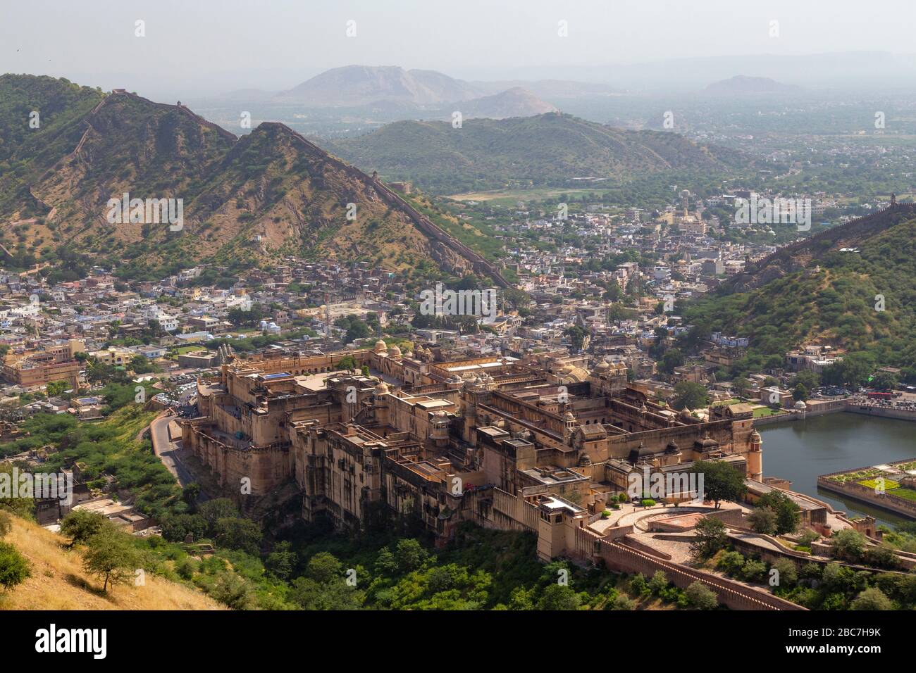 High-angle view of Amer Fort (or Amber Fort) as seen from Jaigarh Fort ...