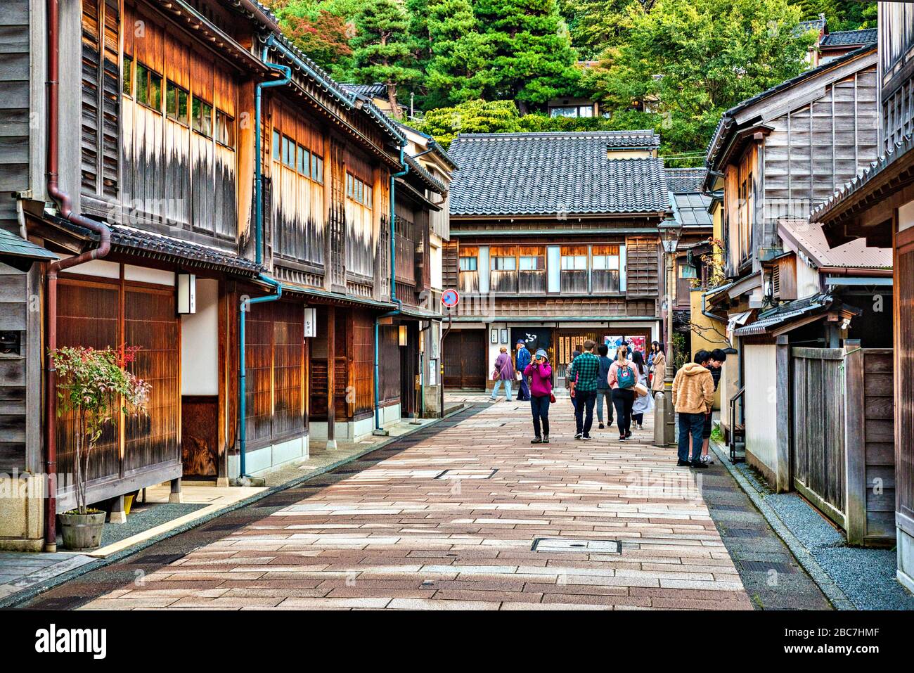 Traditional street in the geisha quarter of Higashi Chaya in Kanazawa, Japan. Stock Photo