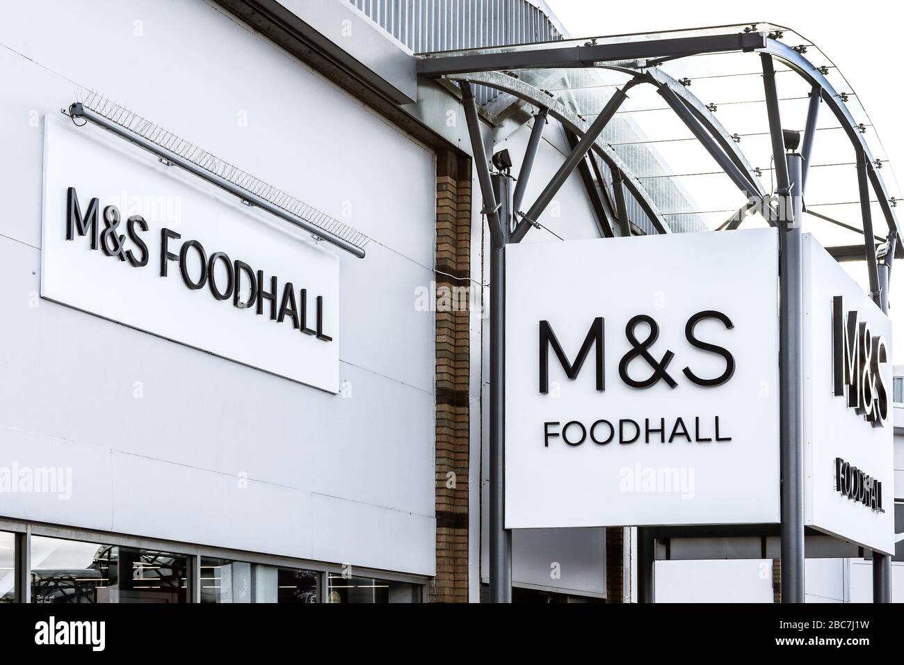 Marks and Spencer Foodhall, M and S foodhall, logo outside the store, Irvine, Scotland, UK Stock Photo