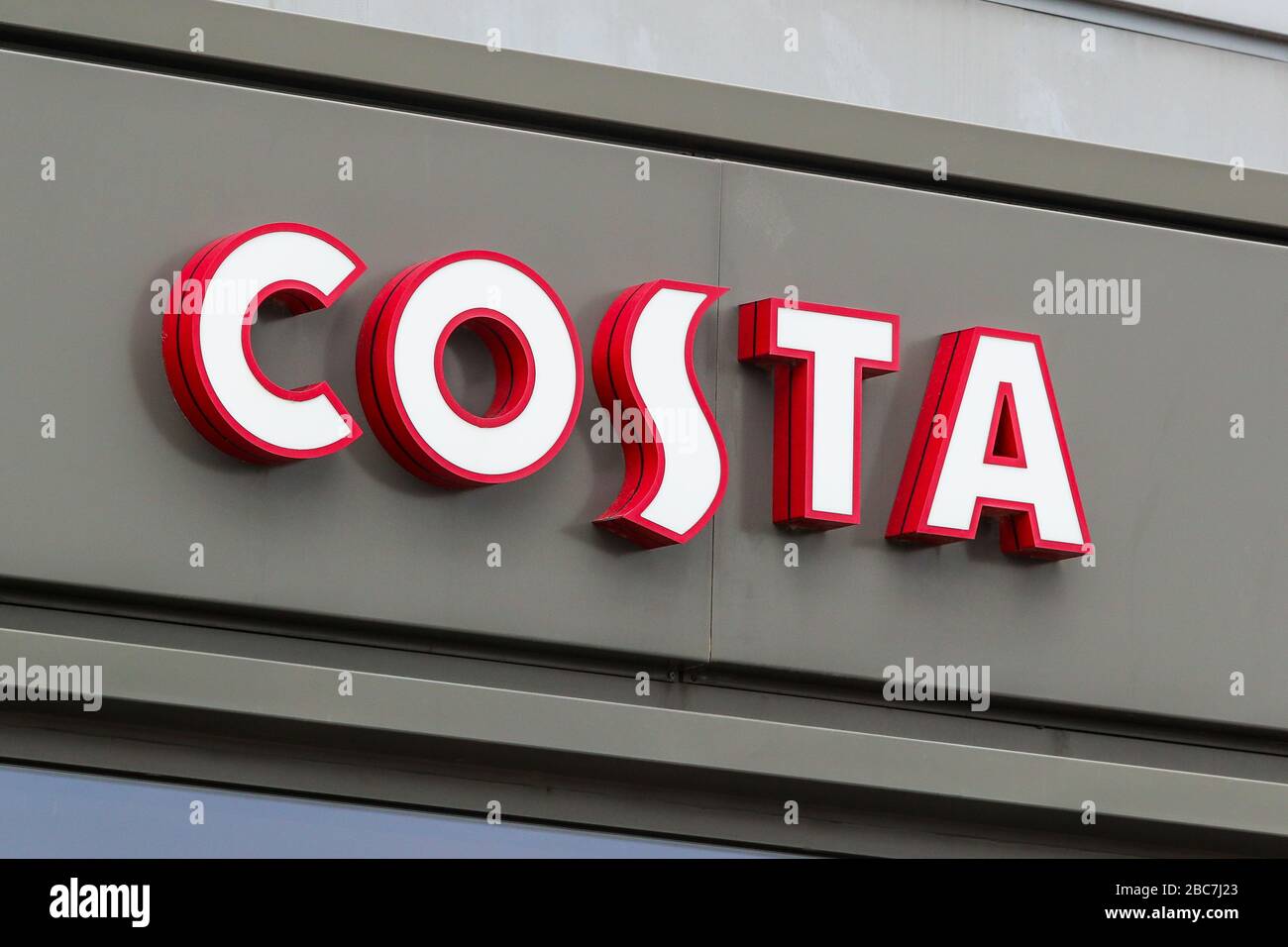 Logo sign of Costa coffee restaurant, Irvine shopping mall, Ayrshire, UK Stock Photo