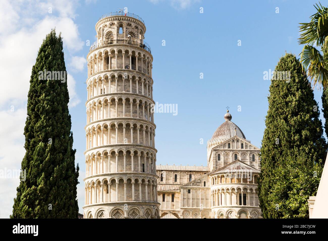Beautiful Sights of Leaning Tower of Pisa in Piazza dei Miracoli , Tuscany Region, Italy. Stock Photo