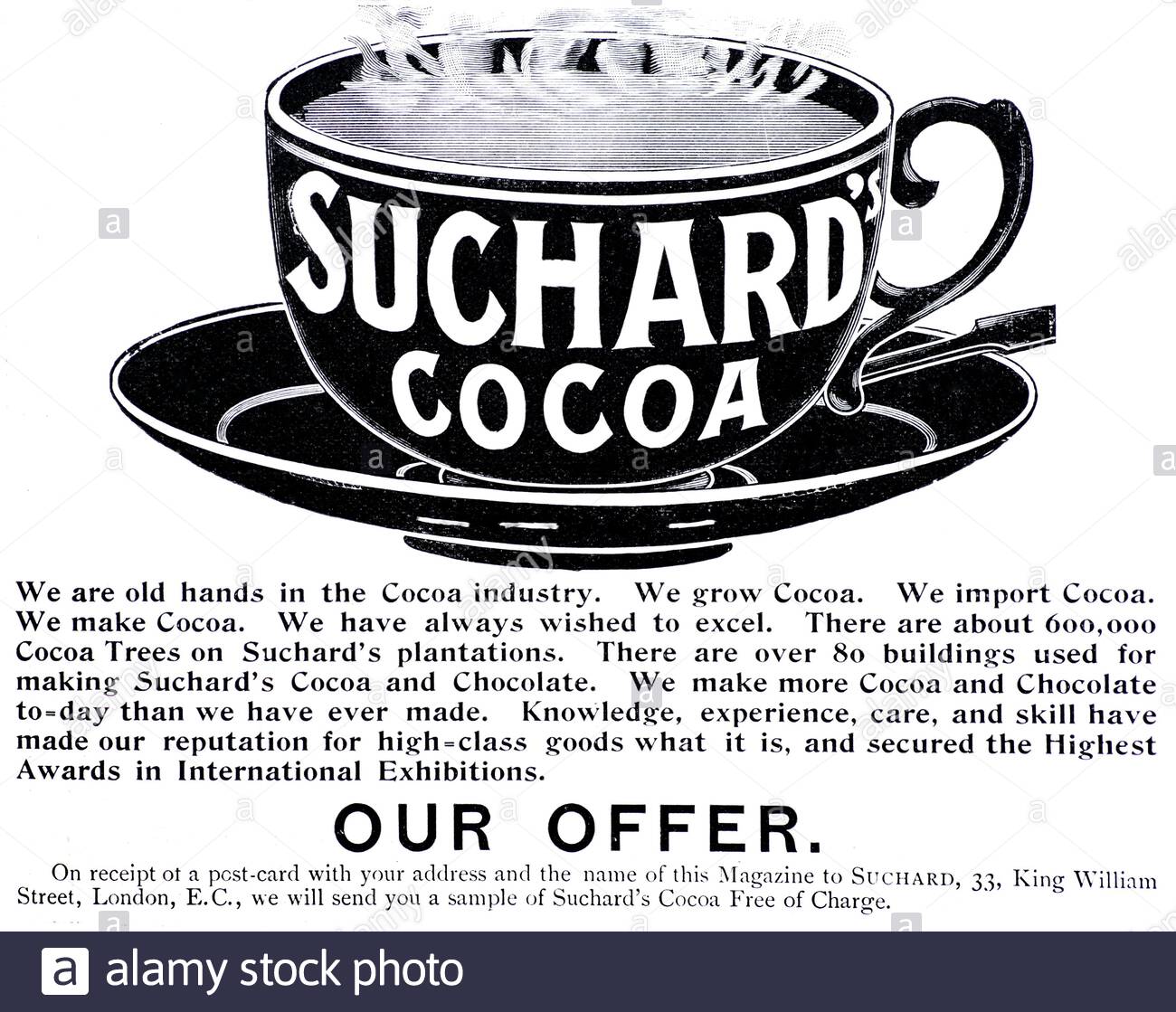 Victorian era, Suchard's Cocoa, vintage advertising from 1899 Stock Photo