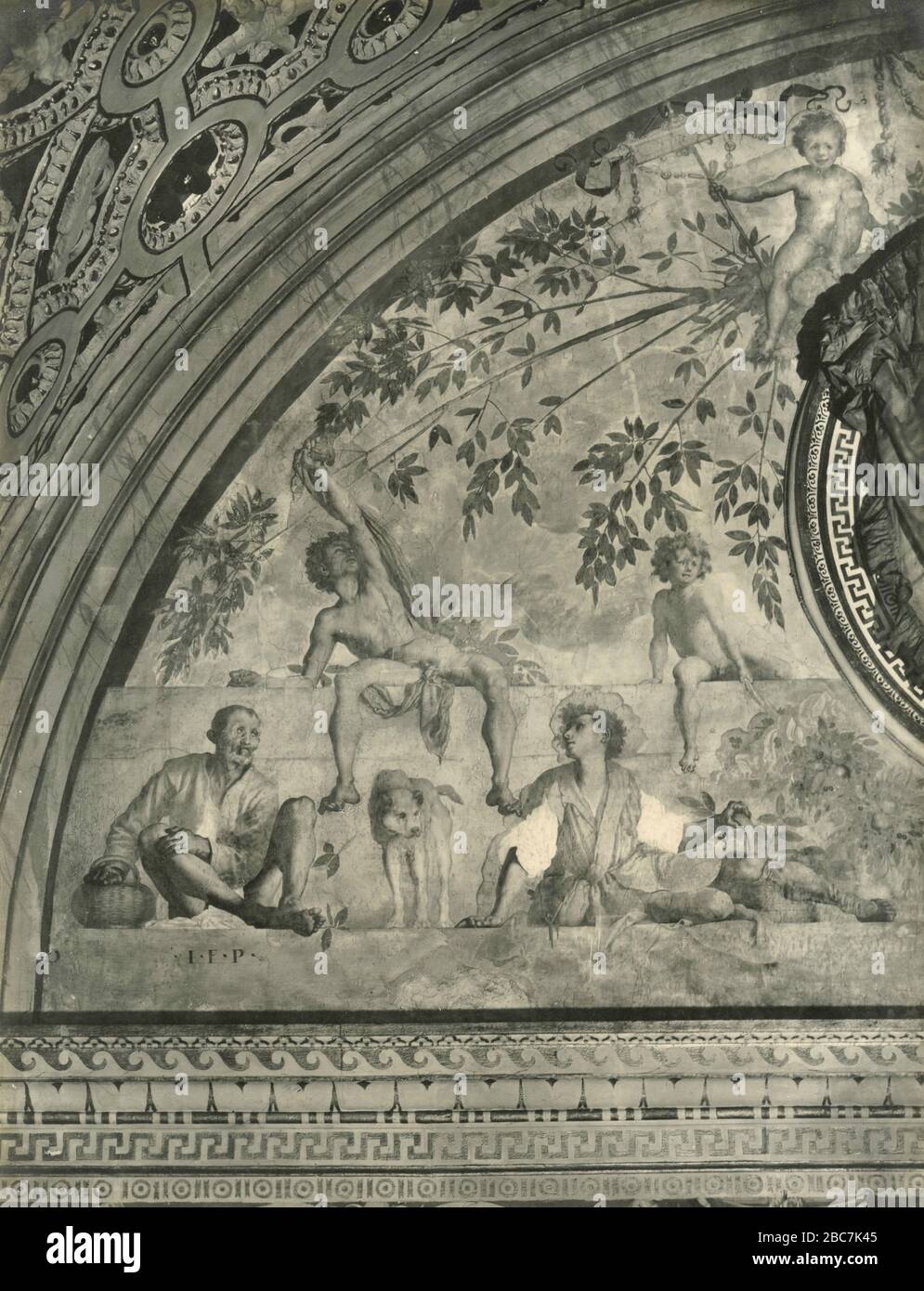 Vertumnus and other deities, painting detail by Italian artist Pontormo, Royal Villa of Poggio at Caiano, Tuscany, Italy 1920s Stock Photo