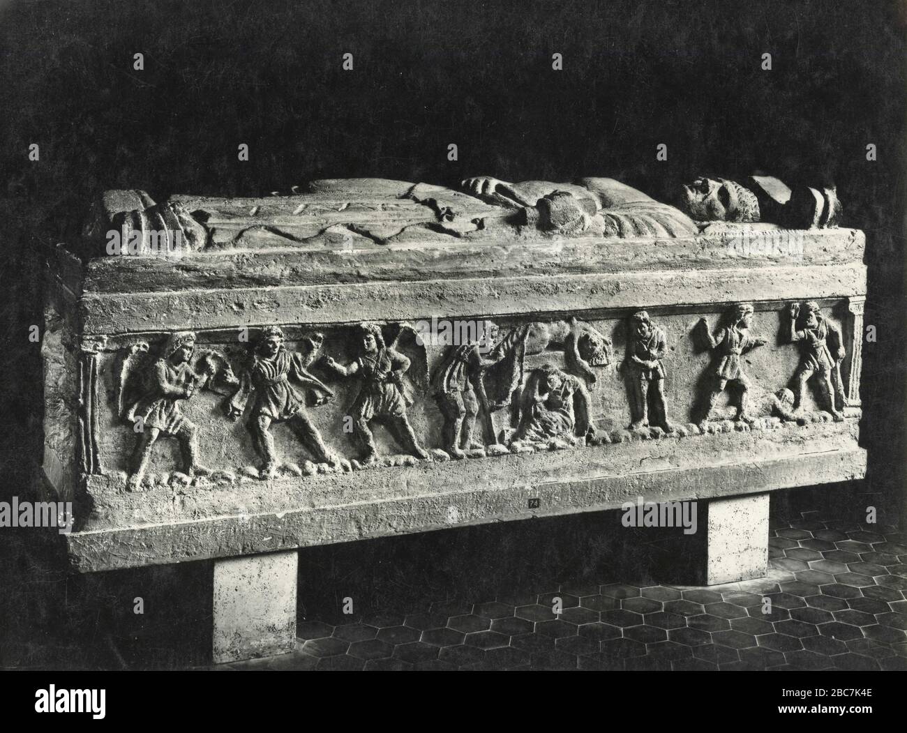 Sarcophagus with Trojan and Theban myths scenes, Vatican Museums, Rome, Italy 1920s Stock Photo