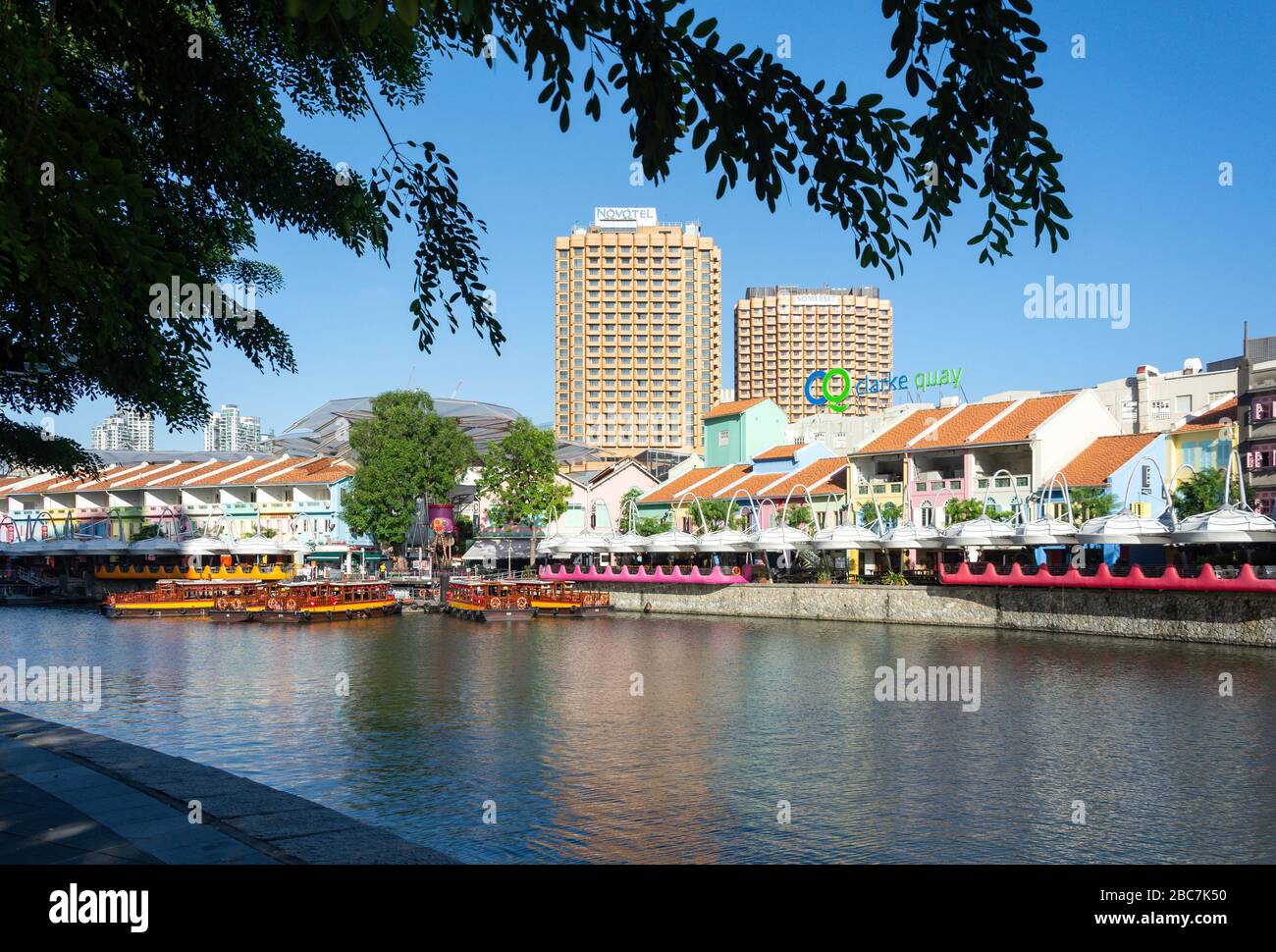 River cruise boats on Singapore River, Clarke Quay, Central Area, Singapore Stock Photo
