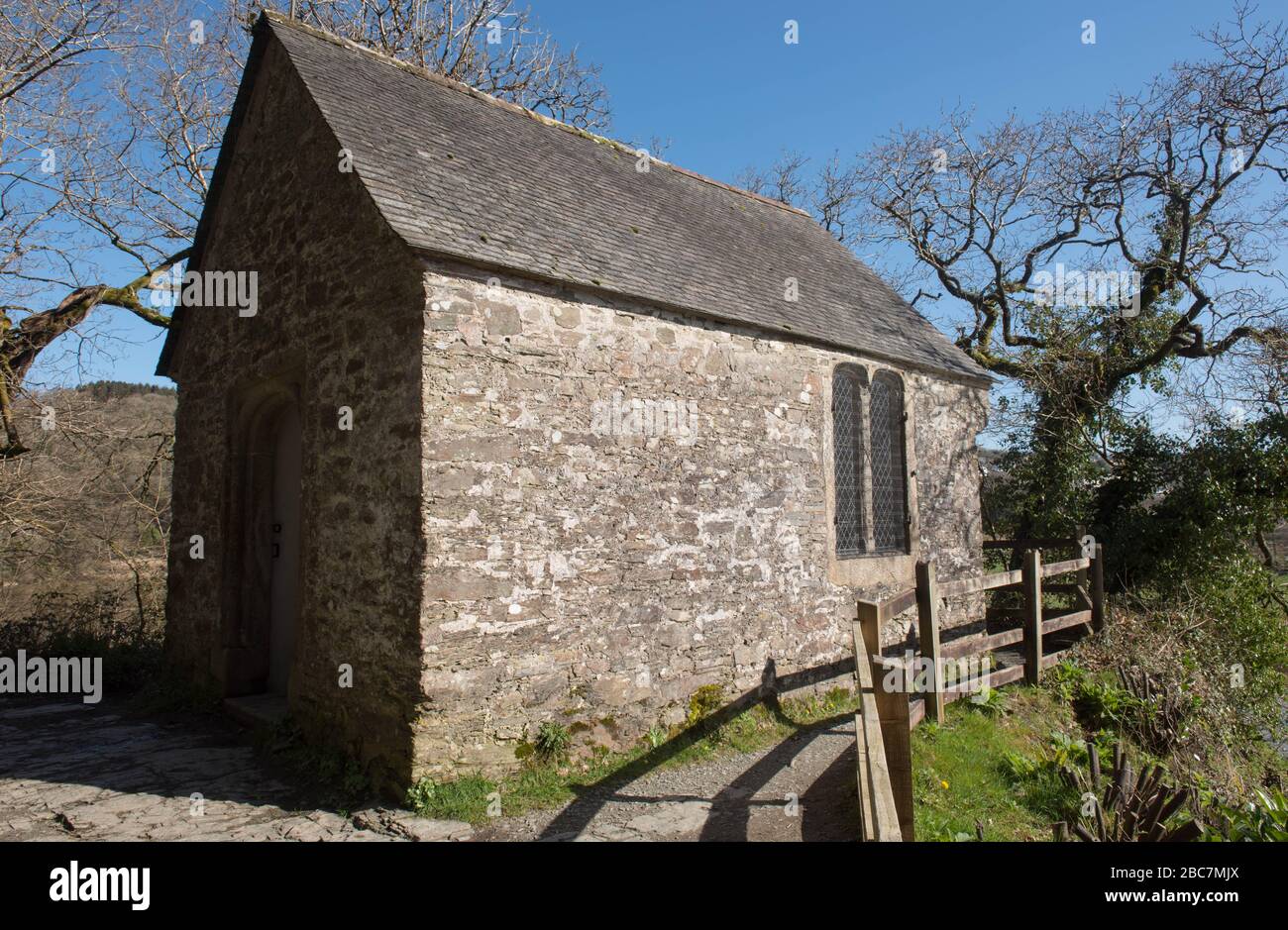 Ancient Stone Woodland Chapel at Cotehele by the River Tamar in Rural Cornwall, England, UK Stock Photo