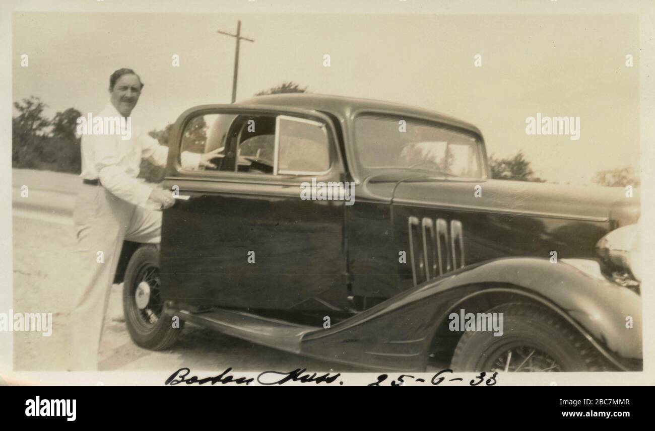 Man and his coupè car, Boston, Mass, USA 1933 Stock Photo
