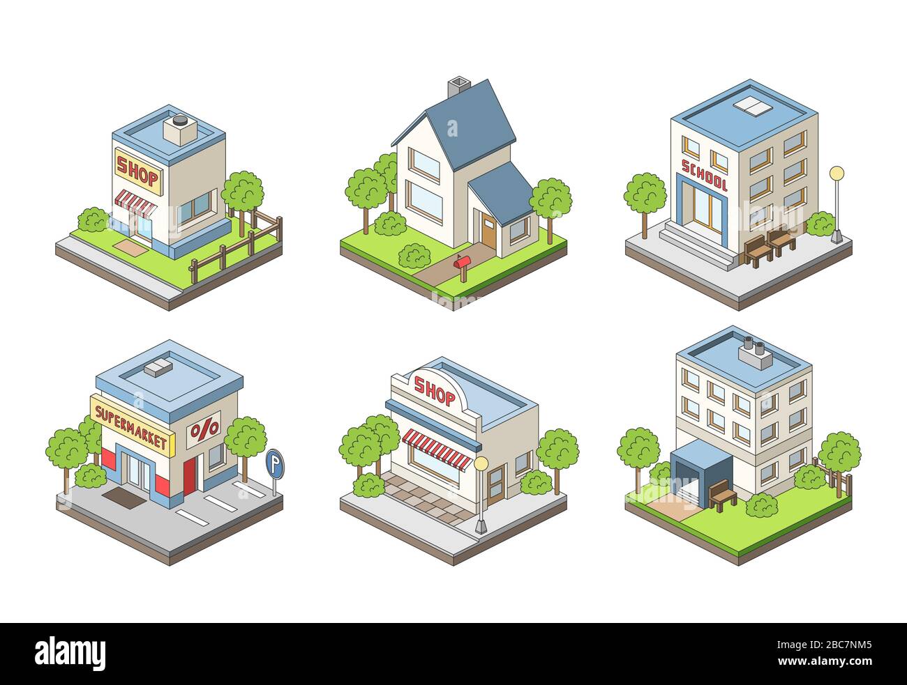 Collection of different isometric houses. Vector illustration with ...