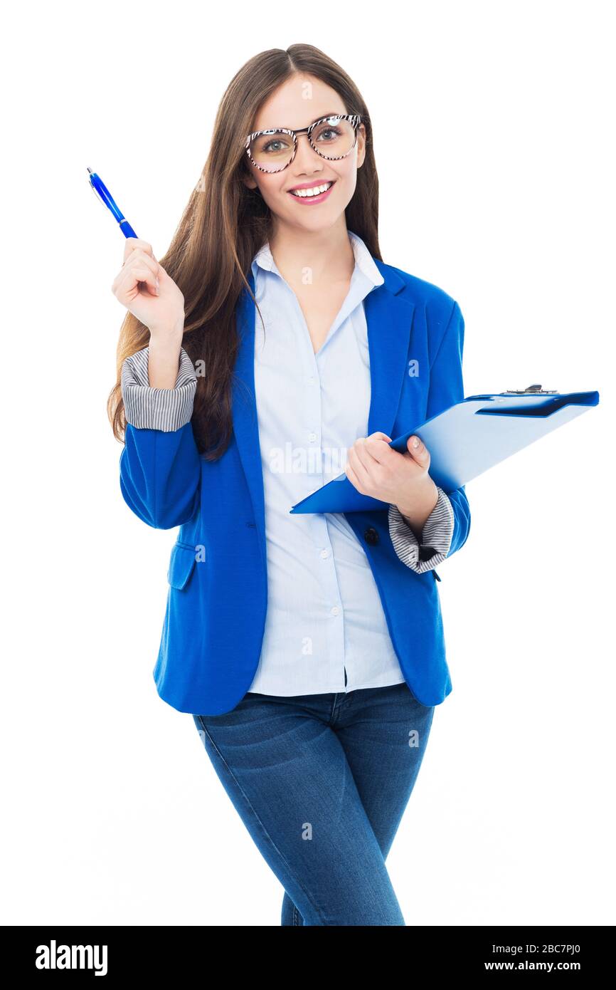 Smiling positive female teacher hi-res stock photography and images - Alamy